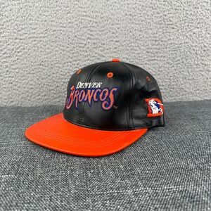Denver Broncos NFL Branded Leather Snapback Hat Cap Orange Black Made in USA